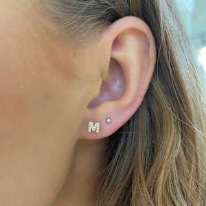 Diamond Initial Stud <b>Earring</b> Alphabet Name 14K 18k Solid Gold Dainty Solitaire Everyday Wear Minimalist Letter Studs For Women - Product Image 4