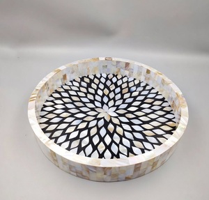 Modern Round Eco-Friendly Durable Serving Tray with Resin <b>MOP</b> Inlay Design Personalized for Breakfast Foods & <b>Dry</b> Fruits - Product Image 1