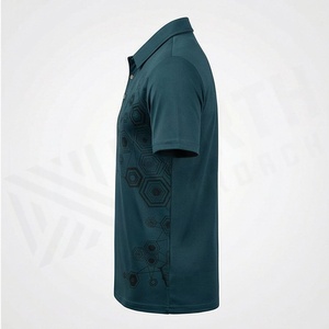 Polo pour homme à imprimé géométrique, manches courtes, tissu tricoté à séchage rapide, style décontracté, couleur vert-bleu foncé - Product Image 3