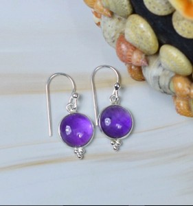 Wholesale Natural Amethyst <b>Earrings</b> 925 Sterling <b>Silver</b> Handmade Round Amethyst Drop <b>Dangle</b> <b>Earrings</b> Vintage Boho Fine Jewelry - Product Image 1