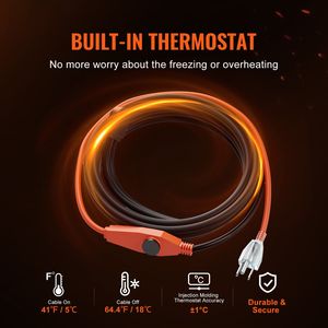 Cavo Riscaldante per Tubi d'Acqua da 12 Piedi (7W/FT) con Termostato Integrato per Protezione di Tubi in PVC e Metallo - Product Image 2