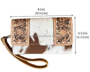 Bolso de mano de cuero mecanizado a mano de alta calidad al por mayor para mujer, tarjetero largo con logotipo de piel de vaca personalizado, carteras largas - Product Image 2