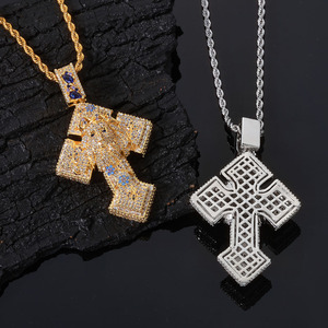 Collier pendentif croix en moissanite pour homme, argent 925, pierre bleue, chaîne cubaine glacée, cadeau religieux pour homme, bijou tendance - Product Image 4