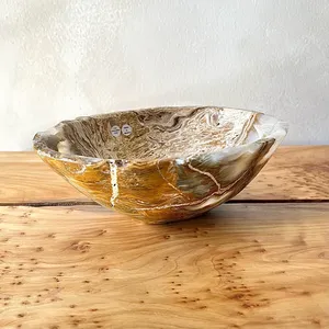 Cuenco de ónix de lujo, accesorio decorativo de mármol ónix, centro de mesa de piedra pulida de primera calidad, ónix artesanal hecho a mano, precio de venta al por mayor. - Product Image 1