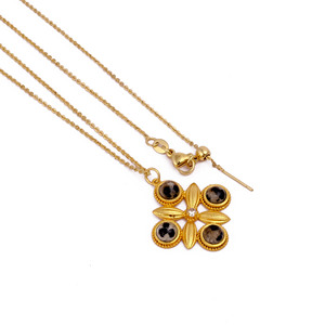จี้ห้อยคอผู้หญิง El Joyero Vintage ชุบทอง 18K ประดับพลอยแจสเปอร์ลายดัลเมเชียน ดีไซน์รูปใบโคลเวอร์ สไตล์โบฮีเมียน ของขวัญสุดพิเศษ - Product Image 2