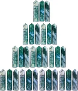 Punta de Ágata Musgosa Natural Pulida, Gema Verde, Proveedor Mayorista a Granel para Manualidades, Rejilla de Cristal DIY - Product Image 1