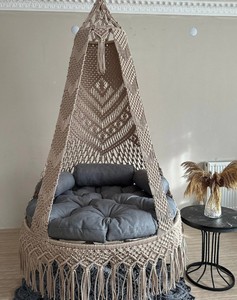 Macrame <b>Swing</b> <b>Swing</b> Cushion and Macrame Rug 3 Piece Full Set | Hanging <b>Swing</b> For Indoor and Outdoor | Macrame Chair For Indoor - Product Image 1