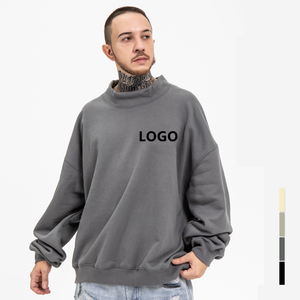 Sweat-shirt à col roulé oversize 100% coton French Terry unisexe, respirant, couleur unie, logo sur le devant, vêtement d'automne - Product Image 4