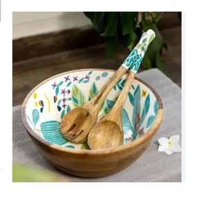 Atractivo Tazón de Madera Decorativo para Servir Alimentos, Tazón Redondo Natural para Ensaladas, Tazones de Bambú y Coco - Product Image 2