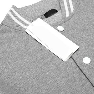 เสื้อแจ็คเก็ตวาร์ซิตี้สีเทาขาว แขนเสื้อผ้าฟลีซ ปิดด้วยกระดุมแป๊ก สไตล์เบสบอล บอมเบอร์โค้ท น้ำหนักเบา เสื้อคลุมผู้ชาย - Product Image 4