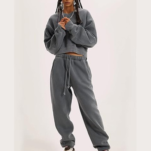 Women’s Vintage Washed Cotton Sweatshirt and Jogger Matching Set – <b>Retro</b> Streetwear Lounge <b>Tracksuit</b> - Product Image 2