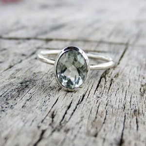 Handcrafted Brass Green Amethyst Prasiolite <b>Ring</b> Oval Faceted Gemstone Solitaire <b>Statement</b> <b>Ring</b> Boho Jewelry Gift - Product Image 1