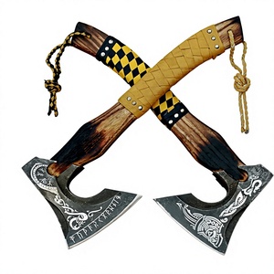 Hand Forged High Carbon Steel Builder's Hatchet Custom OEM Wood Leather Wrap <b>Handle</b> Bearded Head <b>Axe</b> with Leather Sheath - Product Image 3