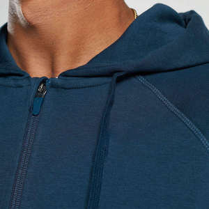 <b>Men's</b> Navy <b>Blue</b> Hooded Zip-Up Sweatshirt 100% Cotton Fleece Regular Fit Solid Color Casual Autumn Wear - Product Image 4