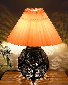 Black Metal Cutwork Table Lamp with Pleated Fabric Shade Modern Decorative Bedside Lamp for Living Room Bedroom Home Decor - Product Image 2