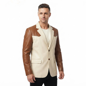 <b>Men's</b> Leather Blazer Jacket Office Business Wear <b>Men's</b> Leather Blazer Jacket with <b>Long</b> Sleeves <b>Men</b> Button Leather Blazer <b>Coat</b> - Product Image 1