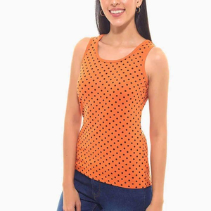 Camiseta sin Mangas para Mujer, Diseño de Puntos Naranjas, Cuello Redondo, Estilo Casual, Tejido Transpirable, Calidad Premium 2026 - Product Image 3