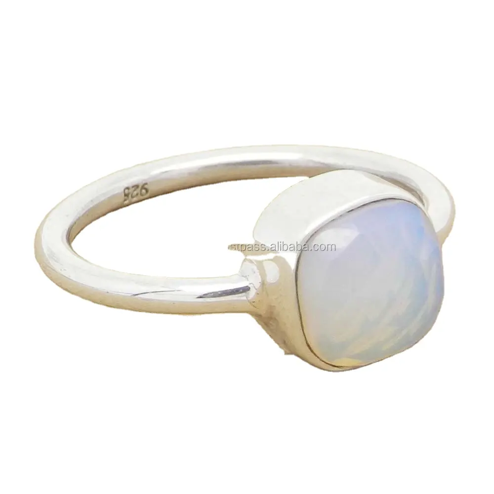 Opalite 9x9mm Cushion edelstein Ring 925 sterling silber Bezel Setting Beautiful Ring