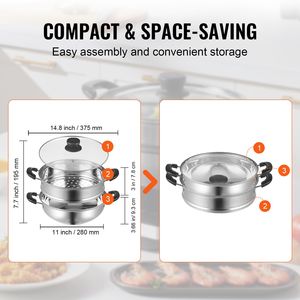 Pentola a Vapore in Acciaio Inox 304 di Grado Alimentare da 28cm/11 Pollici, Pentola da 3QT per Cucinare Verdure e Cuocere a Vapore - Product Image 6