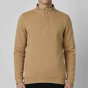 Sweat-shirt tricoté pour homme à demi-zip, coupe classique, col boutonné, couleur unie, style décontracté automne, manches longues, beige - Product Image 1