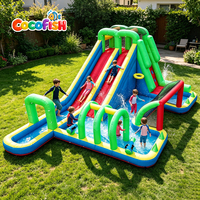 Parc aquatique gonflable Cocofish Oxford, toboggan aquatique gonflable à double voie avec piscine à jets d'eau, jeux aquatiques gonflables pour enfants