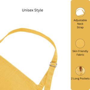 Tablier, double poche, lien réglable, tablier multi-usages lavable pour la maison, la cuisine, les chefs et les professionnels Jaune Or - Product Image 2