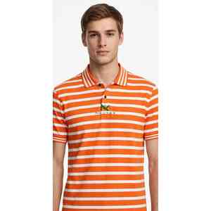 NEXTEX เสื้อโปโลลายทางสำหรับทุกเพศสีส้มสีขาวแขนสั้นคอปกแบบคลาสสิก - Product Image 1