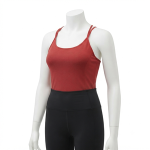Women's Red Criss-<b>Cross</b> Back Tank <b>Top</b> Solid Color Breathable Sporty Knitted Spandex Polyester Regular Length - Product Image 5
