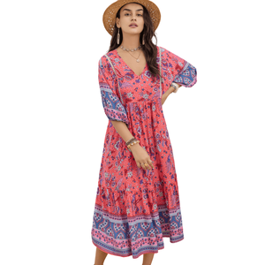 Vestido midi con estampado floral para mujer, vestido midi de manga larga - Product Image 2