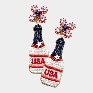 Pendientes de botella ligeros y elegantes con cuentas para mujeres y niñas, pendientes colgantes patrióticos rojos, blancos y azules para conjuntos. - Product Image 1