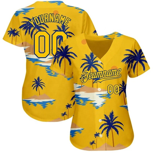 Camiseta de Béisbol Amarilla Personalizada con Estampado de Palmeras Tropicales, Diseño Sublimado, Unisex, Manga Corta, Transpirable, Ropa Deportiva de Verano - Product Image 2