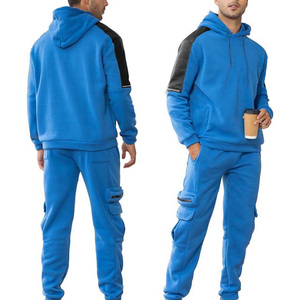 Survêtement gris pour homme avec blocs de couleur, fermeture éclair intégrale, col montant, coupe décontractée, en polyester et coton, pour l'automne, avec poches latérales - Product Image 1