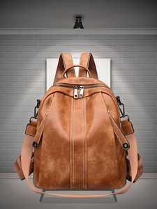 Minimalist Leather Backpack Saffiano Pattern <b>Zip</b> Closure Unisex Daily Use Durable Design Two Shoulder Straps - Product Image 2