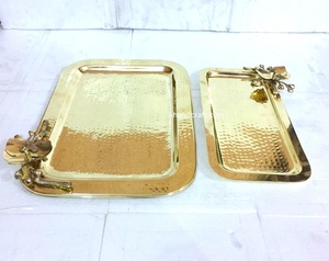 Bandeja de servicio decorativa elegante de Ramadán personalizada hecha a mano, diseño dorado lujoso, nuevo lanzamiento, hecho en plata, aluminio inoxidable - Product Image 2