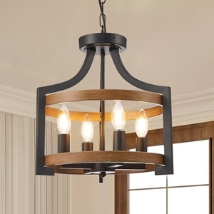 Wholesale Farmhouse Drum Chandelier Bulk Faux Wood Hoop Pendant Light Factory Price <b>Retro</b> Candle Hanging Lamp Custom - Product Image 4