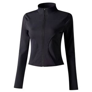 Veste de yoga unie à manches longues avec fermeture éclair, col montant et surpiqûres contrastées, respirante, en Spandex et Polyester, pour femme - Product Image 2