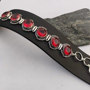 Beautiful <b>Red</b> Garnet Statement <b>Bracelet</b> 925 Sterling Silver Handmade Jewelry Gift For Women Birthday Luxury - Product Image 4