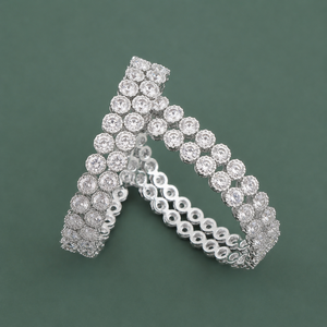 Gini CZ Designer Bangles-Trendy Religious Wedding Bracelets with Diamond and Pearl Accents - Product Image 1