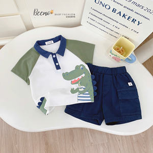 Vêtements pour enfants en gros, ensemble décontracté d'été en coton respirant, imprimé dinosaure, vêtements pour garçons en bas âge pour l'école, tenues - Product Image 1