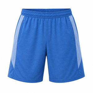 Men's Blue Quick Dry Elastic Waist <b>Shorts</b> Solid Color Sporty Style with Pockets <b>Woven</b> Polyester Fabric - Product Image 1