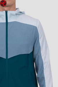 Conjunto Deportivo Cortavientos Color Block para Hombre, Chaqueta Ligera con Capucha y Pantalones Cortos, Ropa Deportiva para Exteriores, Logotipo Personalizado - Product Image 4