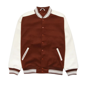 Men's Brown Varsity Jacket Polyester Cotton Shell Stand Collar <b>Covered</b> <b>Button</b> Closure Casual Style Loose Fit Breathable Winter - Product Image 1