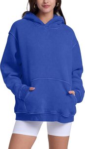 เสื้อฮู้ดโอเวอร์ไซส์แบบยูนิเซ็กซ์ สีน้ำเงินล้วน ผ้าโพลีเอสเตอร์ฟลีซ สวมใส่สบาย เป็นมิตรกับสิ่งแวดล้อม มีซิป เหมาะสำหรับฤดูหนาว ทรงปกติ มีกระเป๋า - Product Image 2