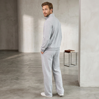Ensemble de survêtement gris pour homme, en polyester, couleur unie, décontracté, pour l'automne, coupe régulière, col semi-zippé, avec passant pour serviette latéral et fermeture avant
