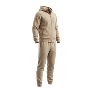 Ensemble de survêtement à capuche zippé en polyester/coton pour homme, couleur personnalisée, coupe ample, décontracté, uni, pour l'été, avec poches latérales - Product Image 5
