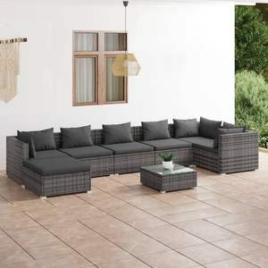 Conjunto de Muebles de Jardín de Ratán PE Gris con Acero con Recubrimiento en Polvo, Plástico y Vidrio - Muebles de Exterior Duraderos - Product Image 1