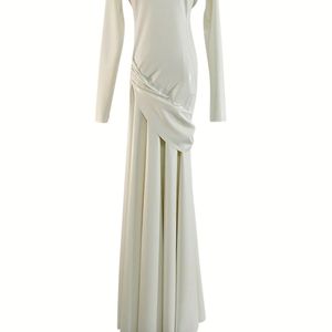 Elegant <b>White</b> PU <b>Long</b> Sleeve High Neck Asymmetric Floor-Length Sheath <b>Dress</b> Formal Wear - Product Image 6