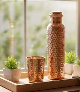 Ayurveda 100% Pure Hammered <b>Copper</b> Water <b>Bottle</b> Ayurvedic Detox <b>Drinking</b> <b>Bottle</b> , Eco Friendly Reusable <b>Copper</b> Drinkware - Product Image 2