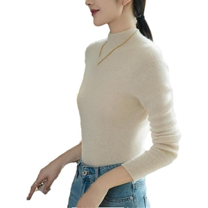 Pull en cachemire tricoté pour femme, col semi-montant, coupe ajustée, décontracté, basique, pour l'hiver - Product Image 3
