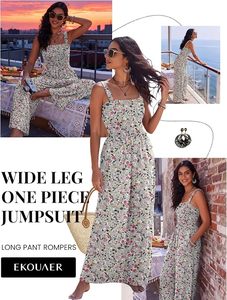 Mono sin tirantes con estampado floral para mujer, transpirable, de cintura alta, estilo bohemio, largo completo, de rayón, holgado, para primavera, verano y playa - Product Image 3
